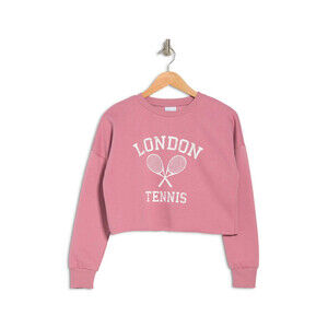 Abound London Tennis Cropped Pullover Crop Sweatshirt In Pink Plus Size 1X
